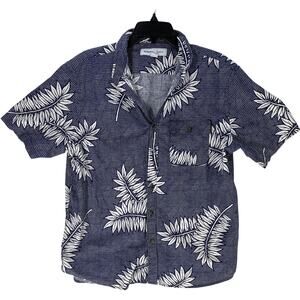 Old Navy Shirt Men Size L Blue Button Up Short Sleeves Relaxed Cotton Tropical